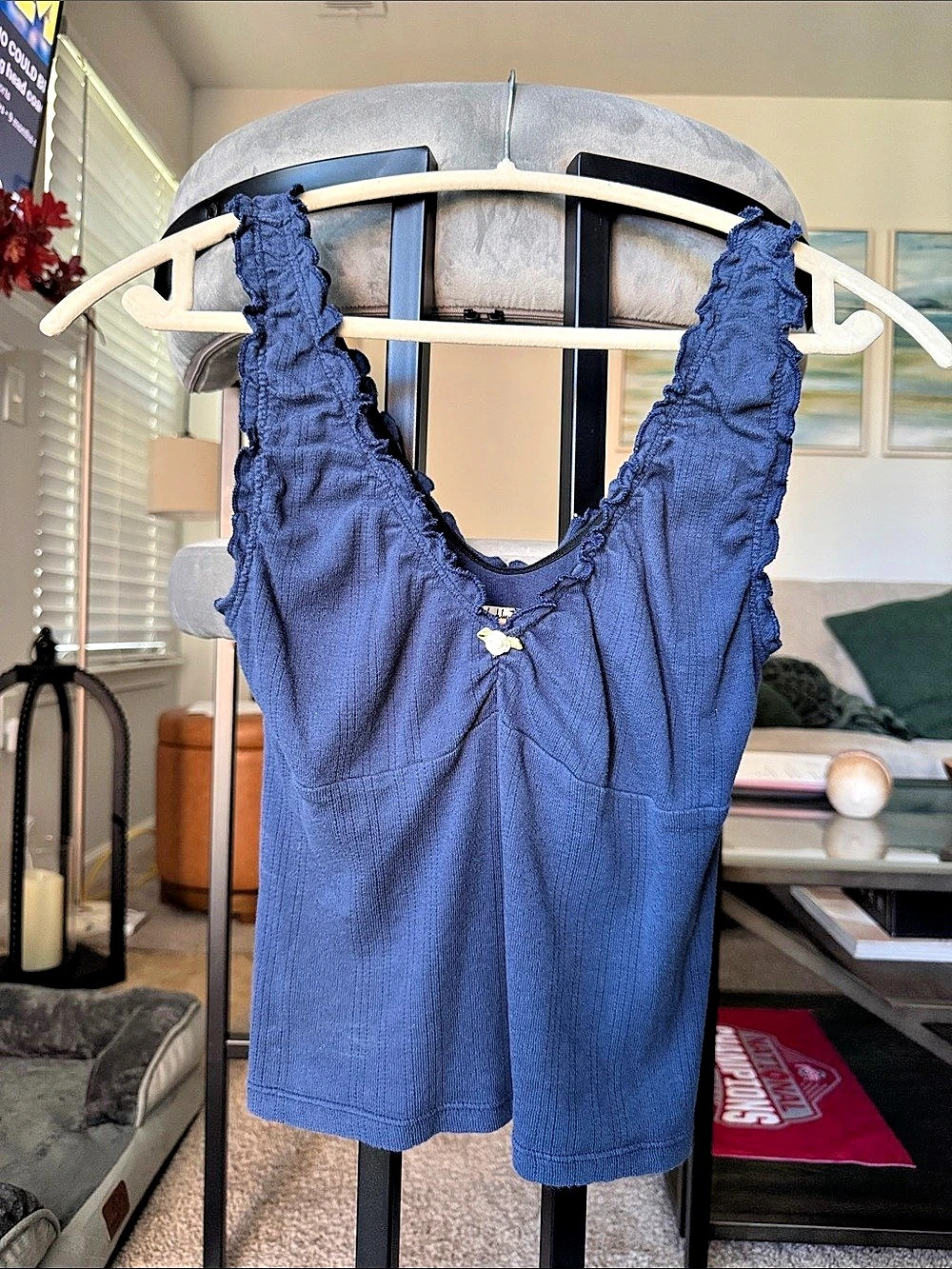 Intimately by Free People Ruffle Strap Tank Top in Blue Like New